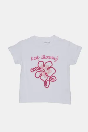 Infant Girls White Flower Embroidered T-Shirt