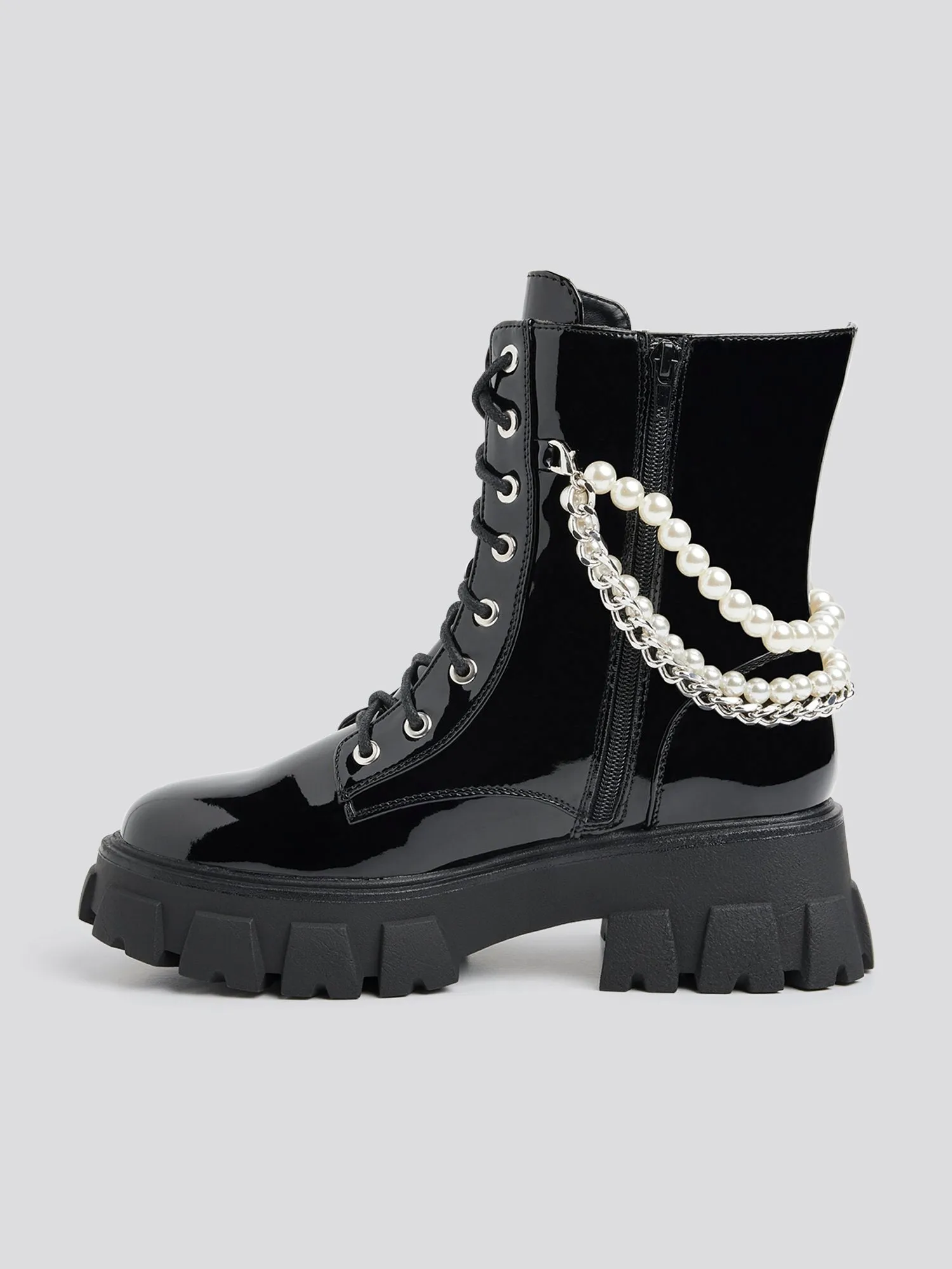 Jacki Pearl Chain Wide Width Combat Boots