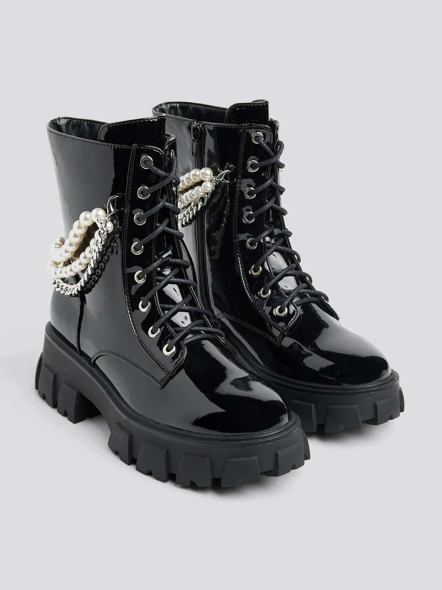 Jacki Pearl Chain Wide Width Combat Boots