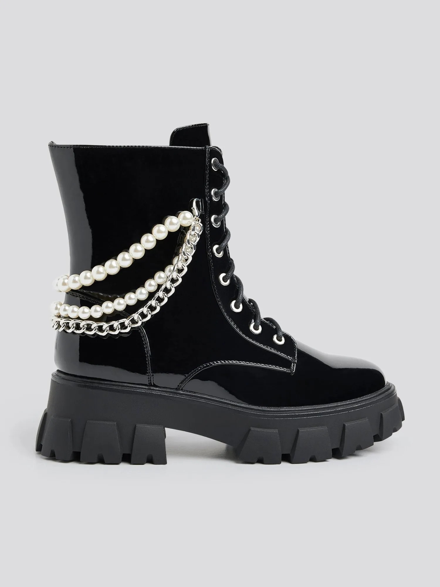 Jacki Pearl Chain Wide Width Combat Boots