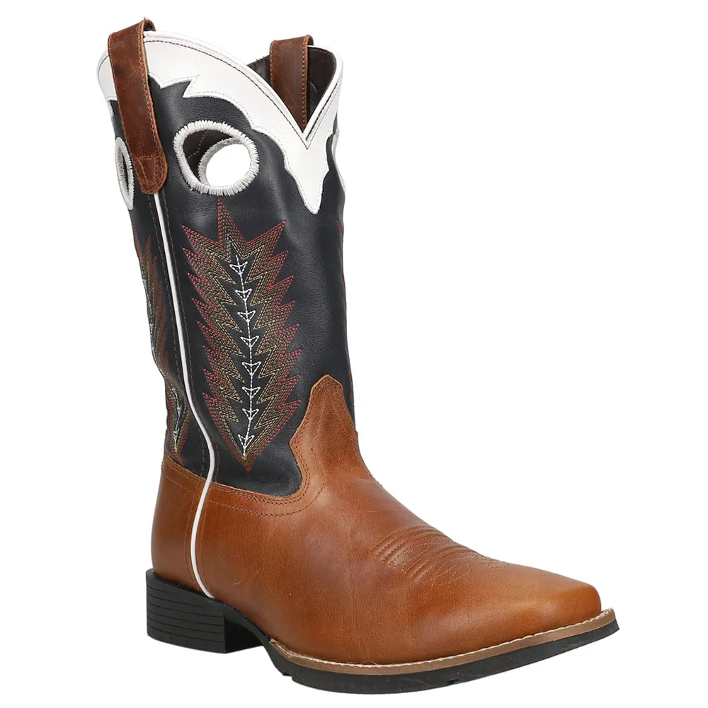 James Tooled-Inlay Square Toe Cowboy Boots