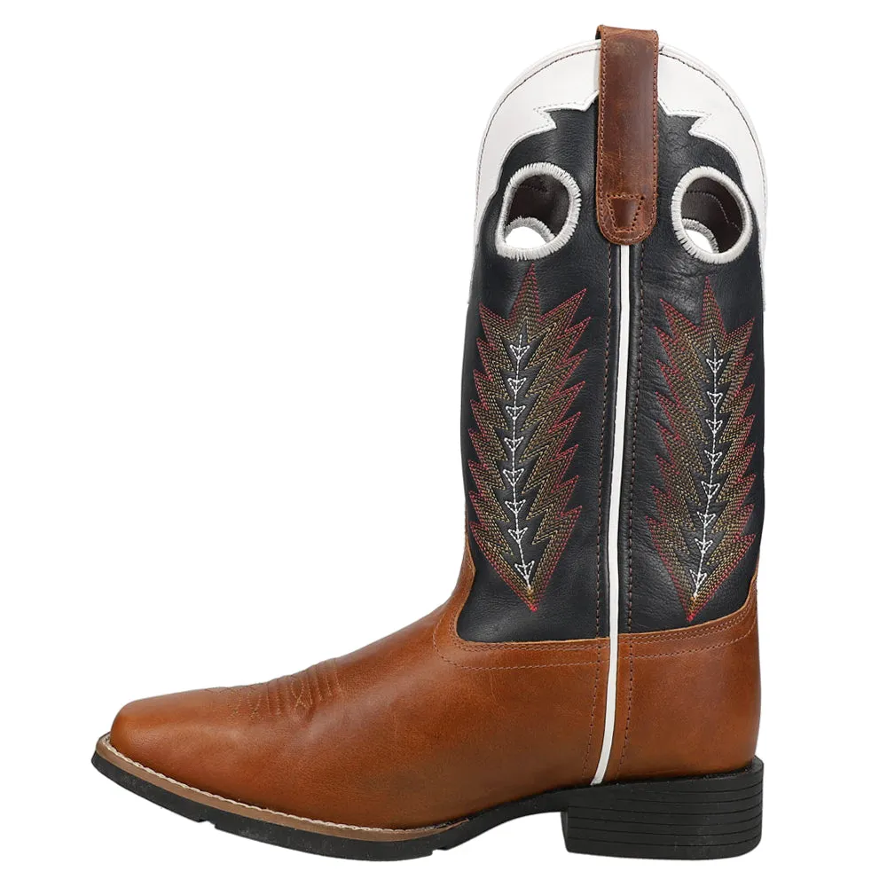 James Tooled-Inlay Square Toe Cowboy Boots