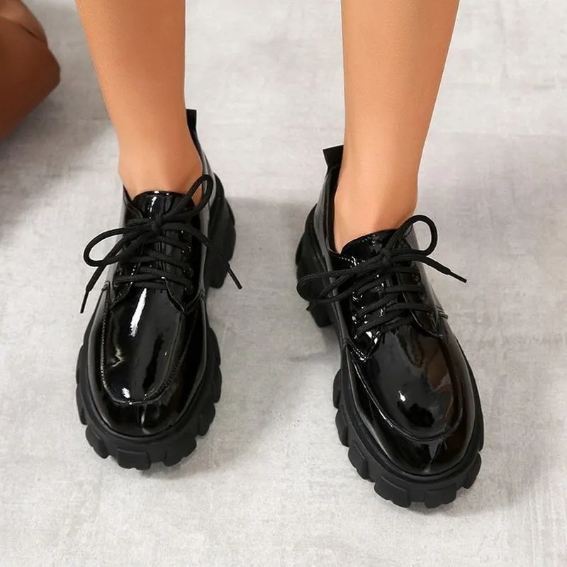 Joskaa Back To School Small Leather Shoes Female 2024 New Wild Thick High Heel Retro Black Work Shoes Spring And Autumn Sponge Cake Low Single Shoes