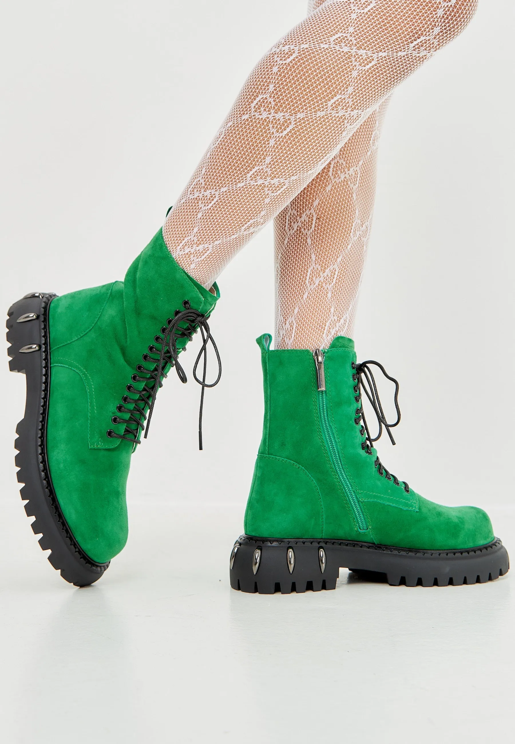 Lace-Up Combat Boots with Chunky Sole - Green