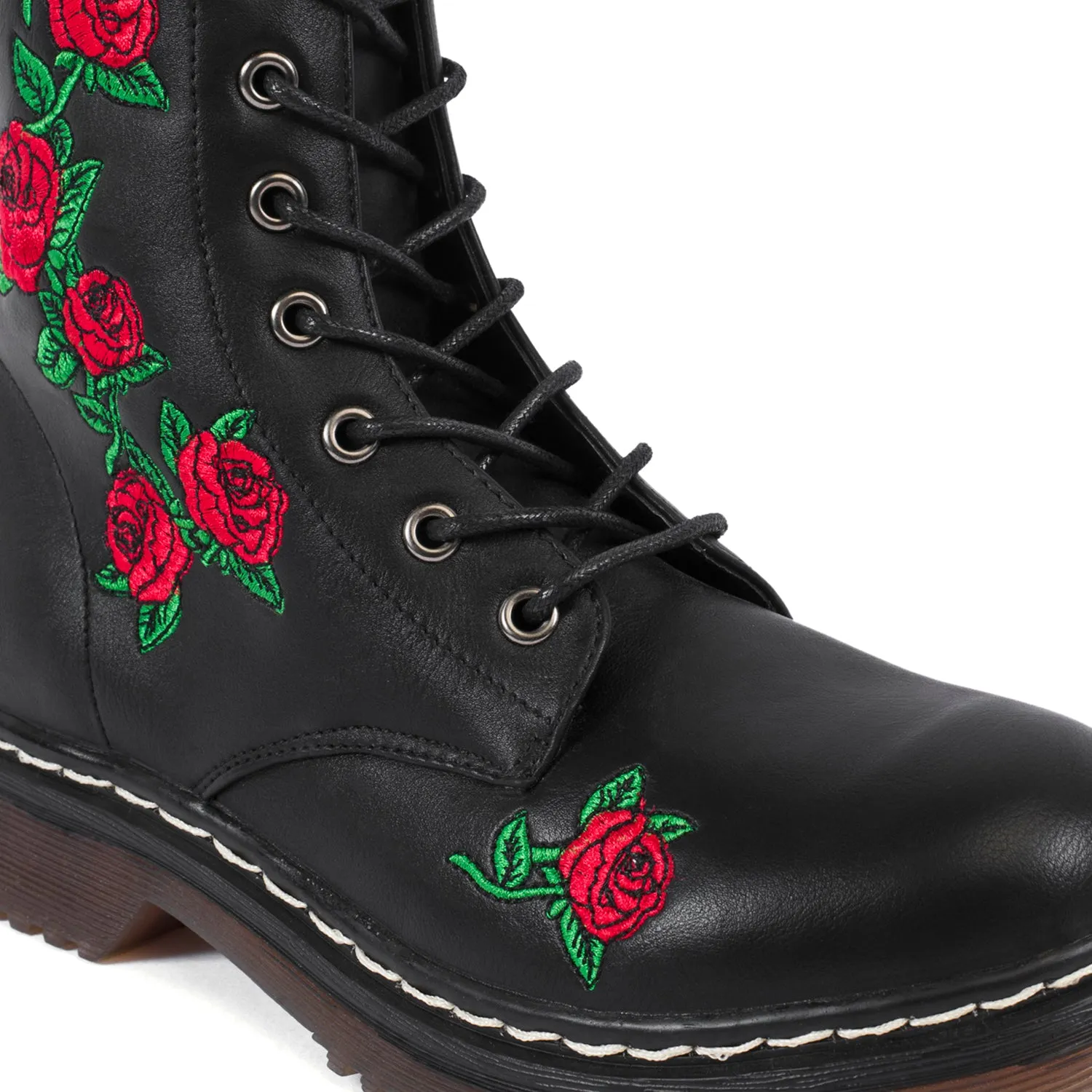 Lace Up Embroidery Military Boots