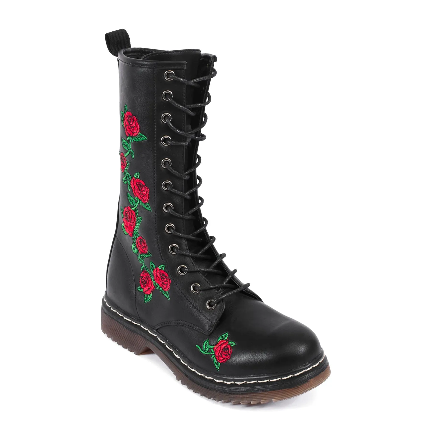 Lace Up Embroidery Military Boots