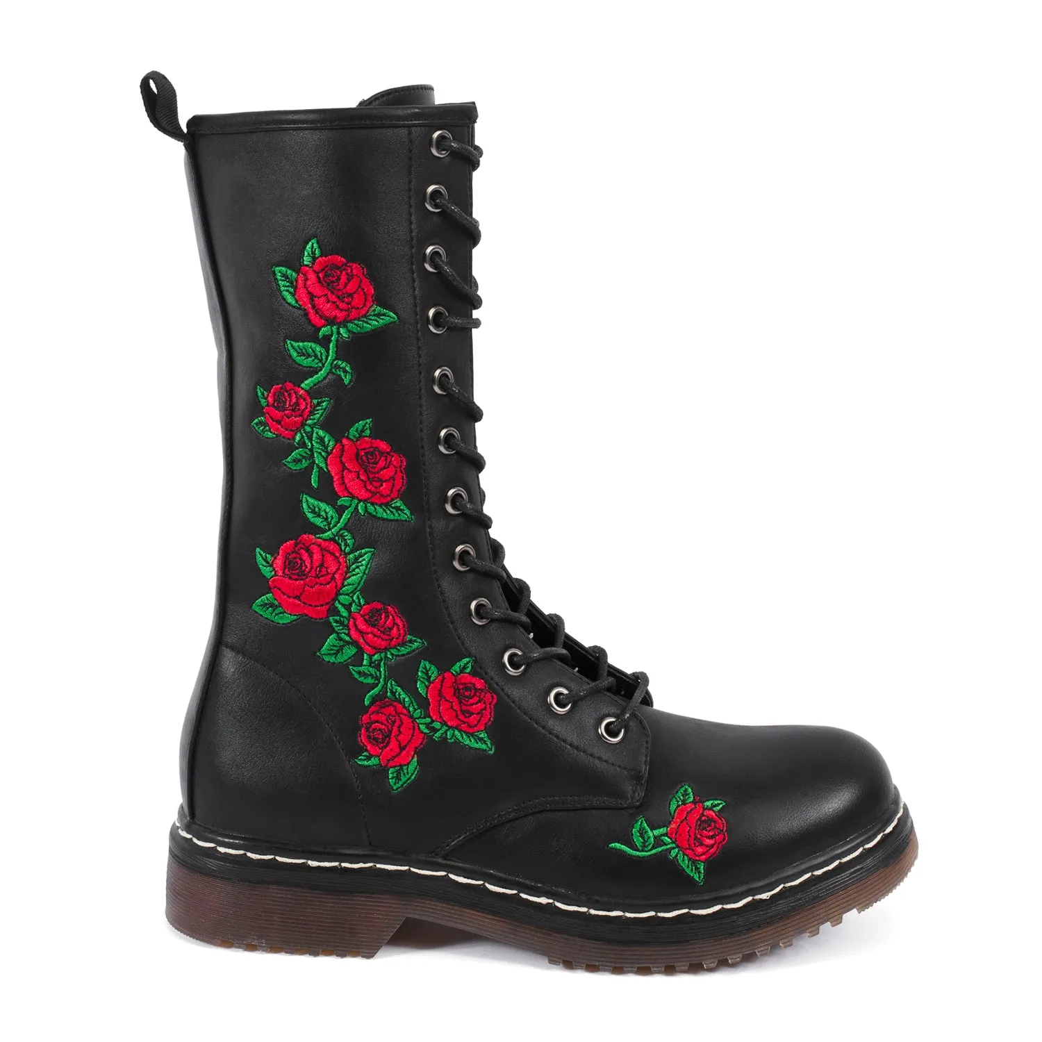 Lace Up Embroidery Military Boots