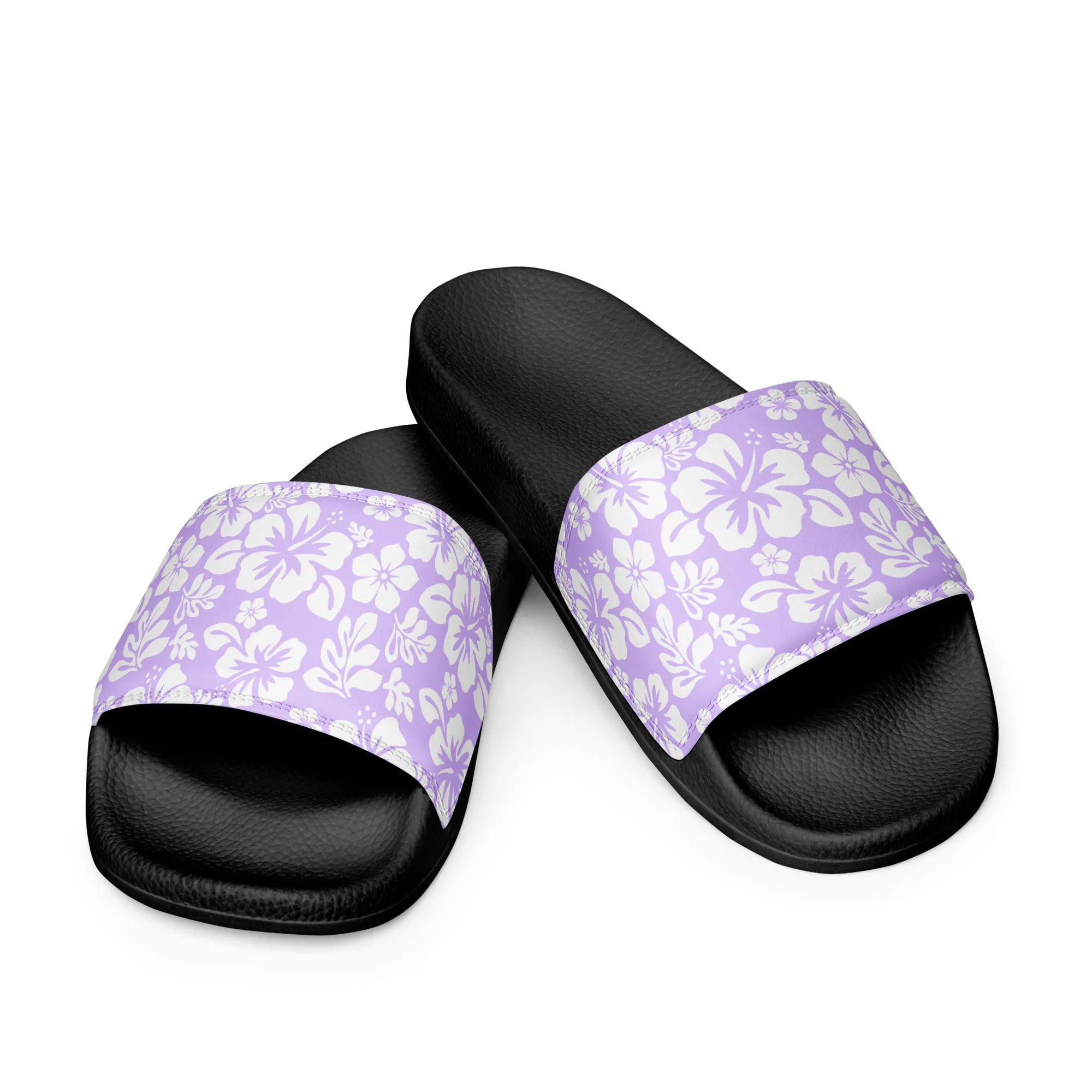 Lavender and White Hawaiian Flowers Women’s Slides Sandals