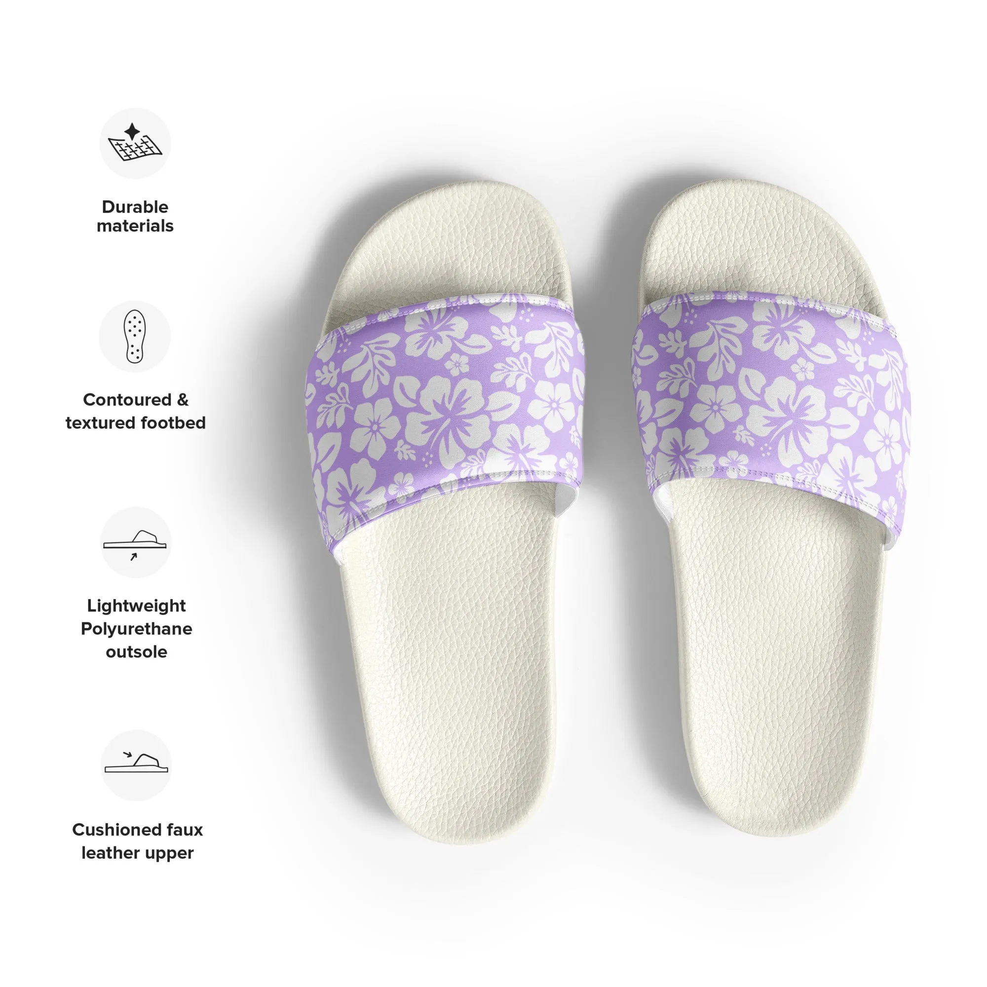 Lavender and White Hawaiian Flowers Women’s Slides Sandals