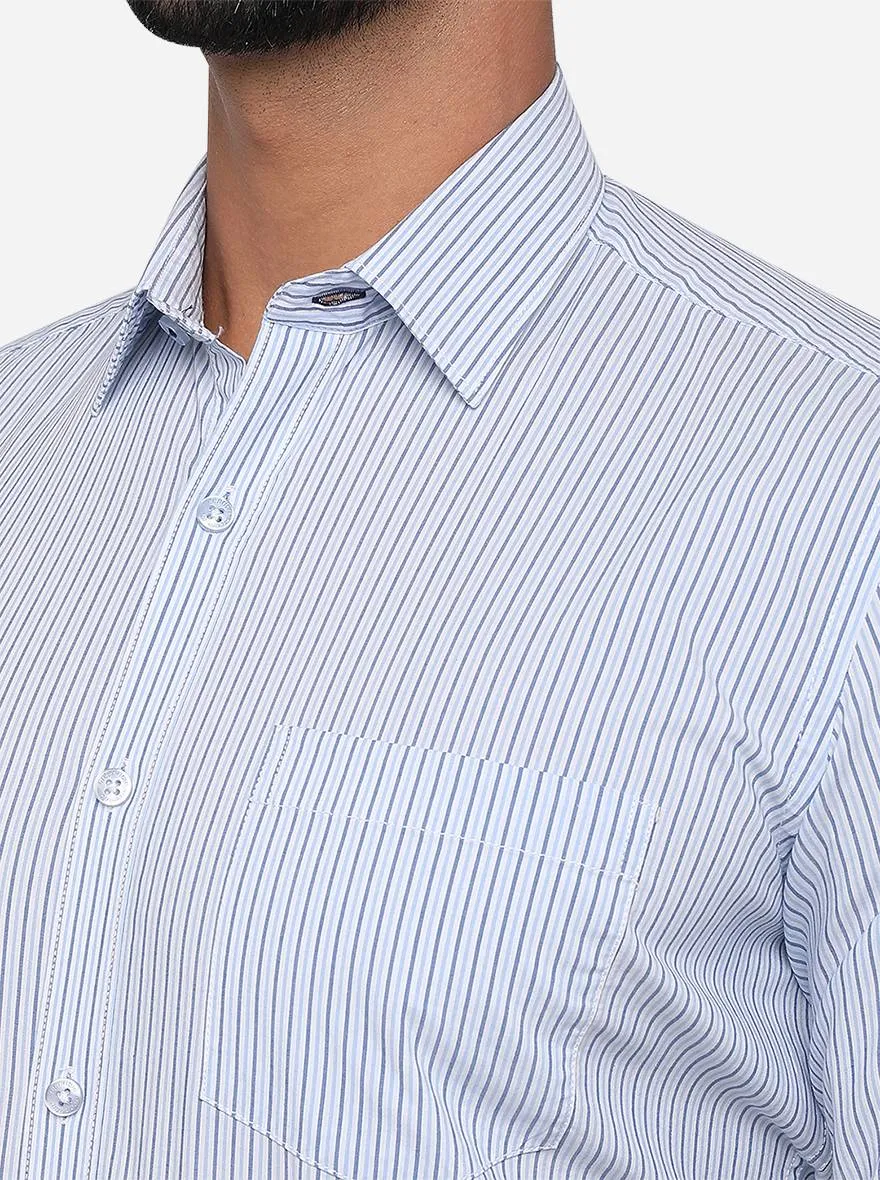 Light Blue Striped Slim Fit Semi Casual Shirt | Greenfibre