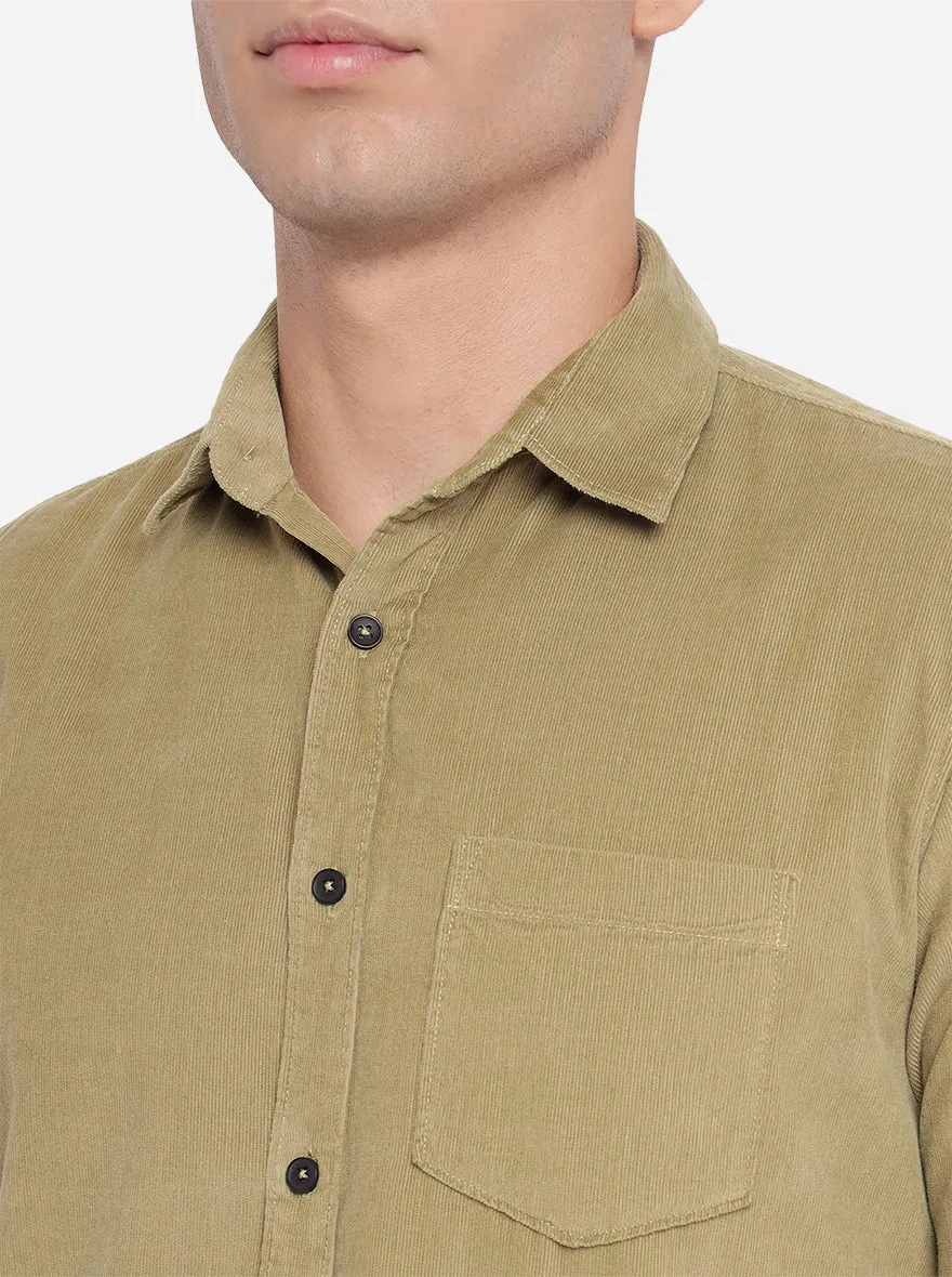 Light Brown Solid Slim Fit Semi Casual Shirt | JadeBlue