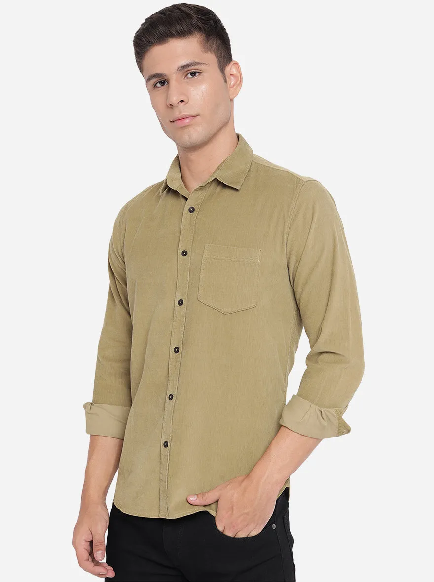 Light Brown Solid Slim Fit Semi Casual Shirt | JadeBlue