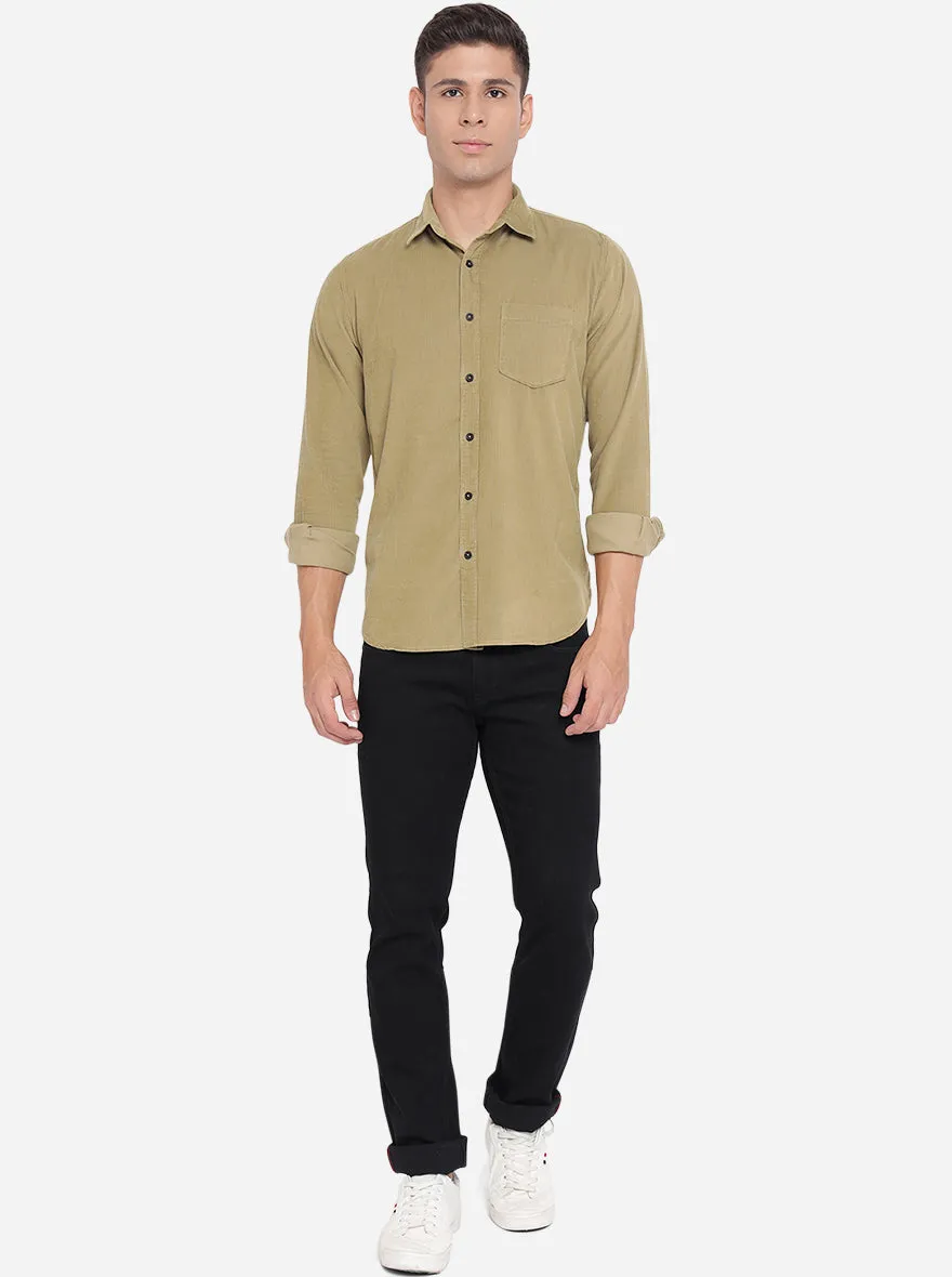 Light Brown Solid Slim Fit Semi Casual Shirt | JadeBlue