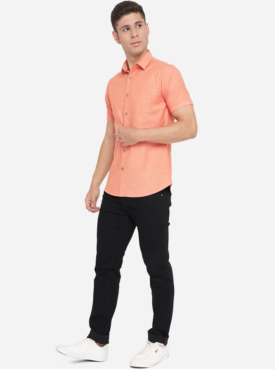 Light Orange Solid Slim Fit Semi Casual Shirt | JadeBlue