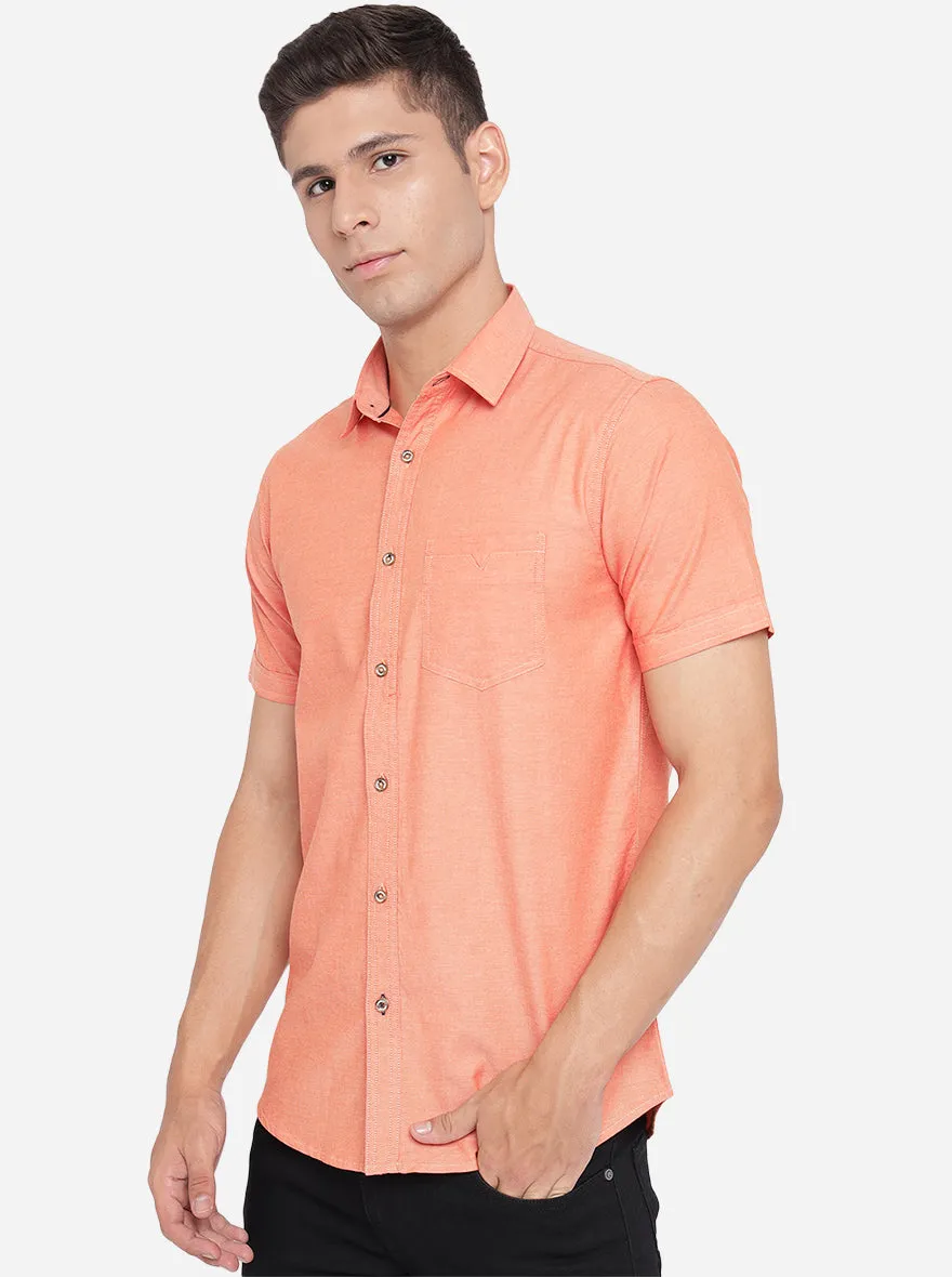 Light Orange Solid Slim Fit Semi Casual Shirt | JadeBlue