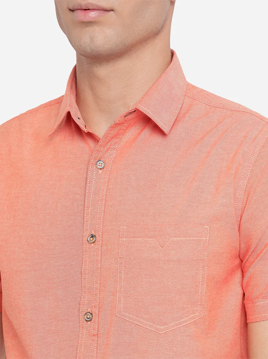 Light Orange Solid Slim Fit Semi Casual Shirt | JadeBlue