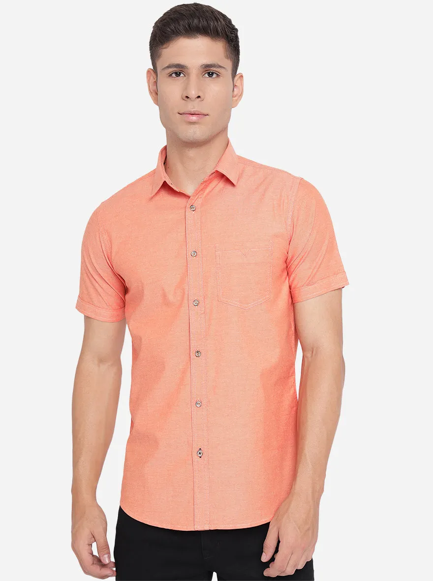 Light Orange Solid Slim Fit Semi Casual Shirt | JadeBlue