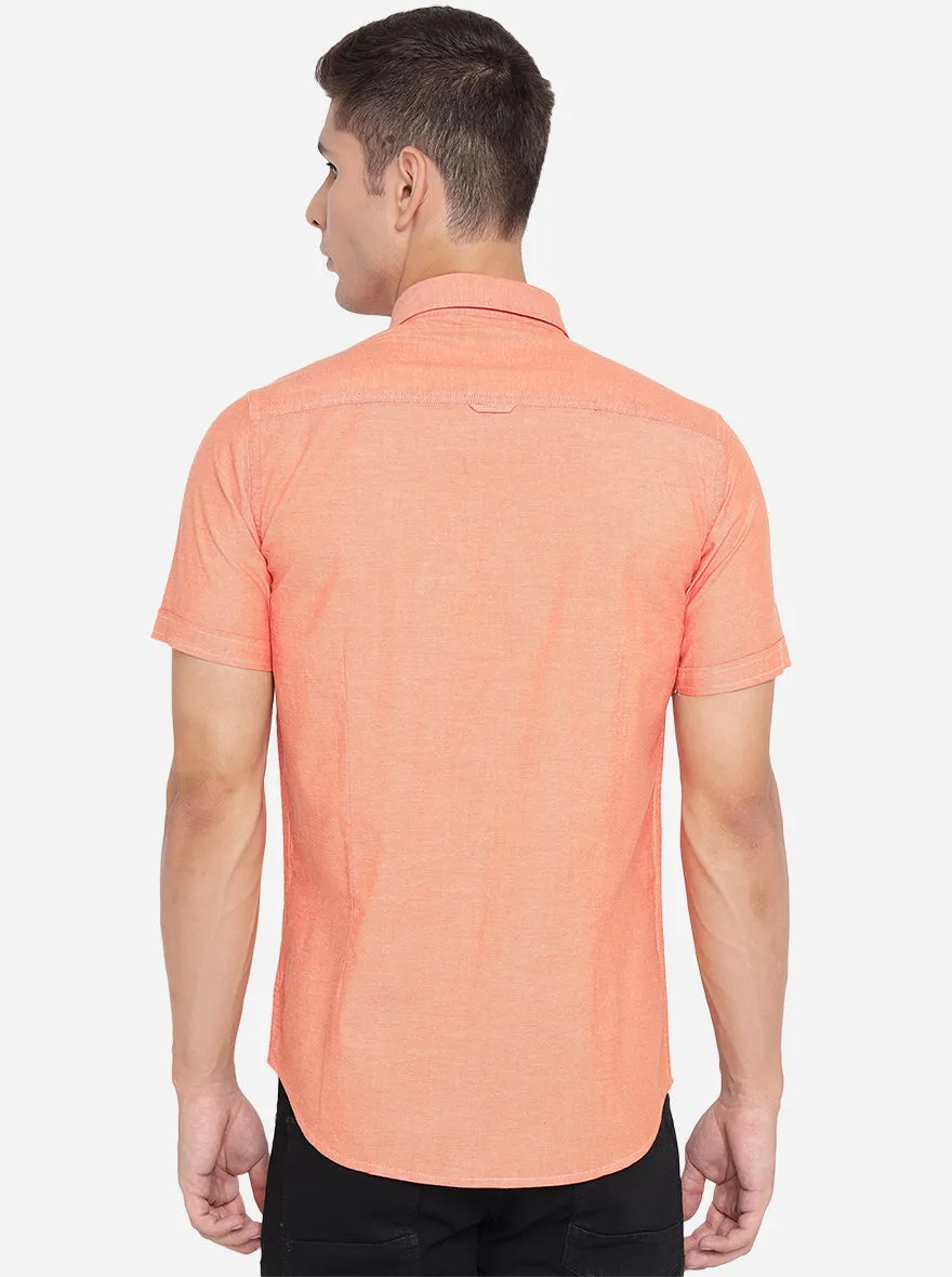 Light Orange Solid Slim Fit Semi Casual Shirt | JadeBlue