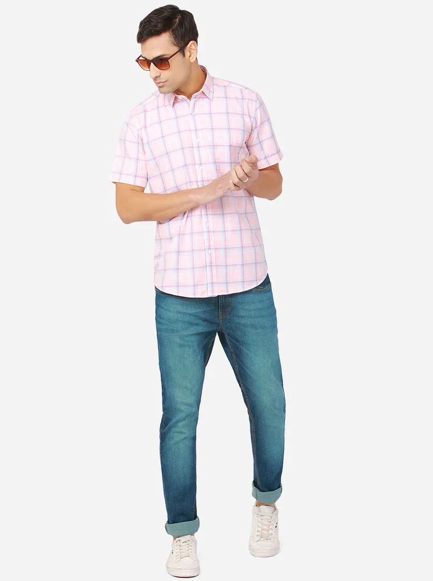 Light Pink Checked Slim Fit Casual Shirt | JadeBlue