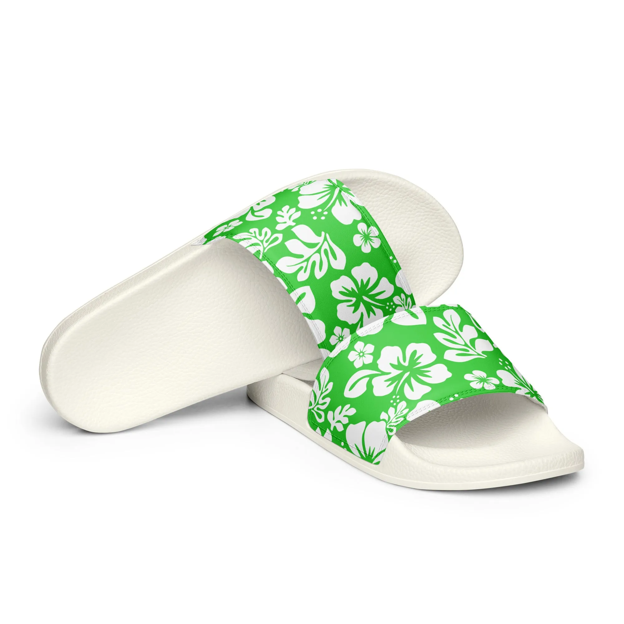 Lime and White Hawaiian Flowers Men’s Slides Sandals