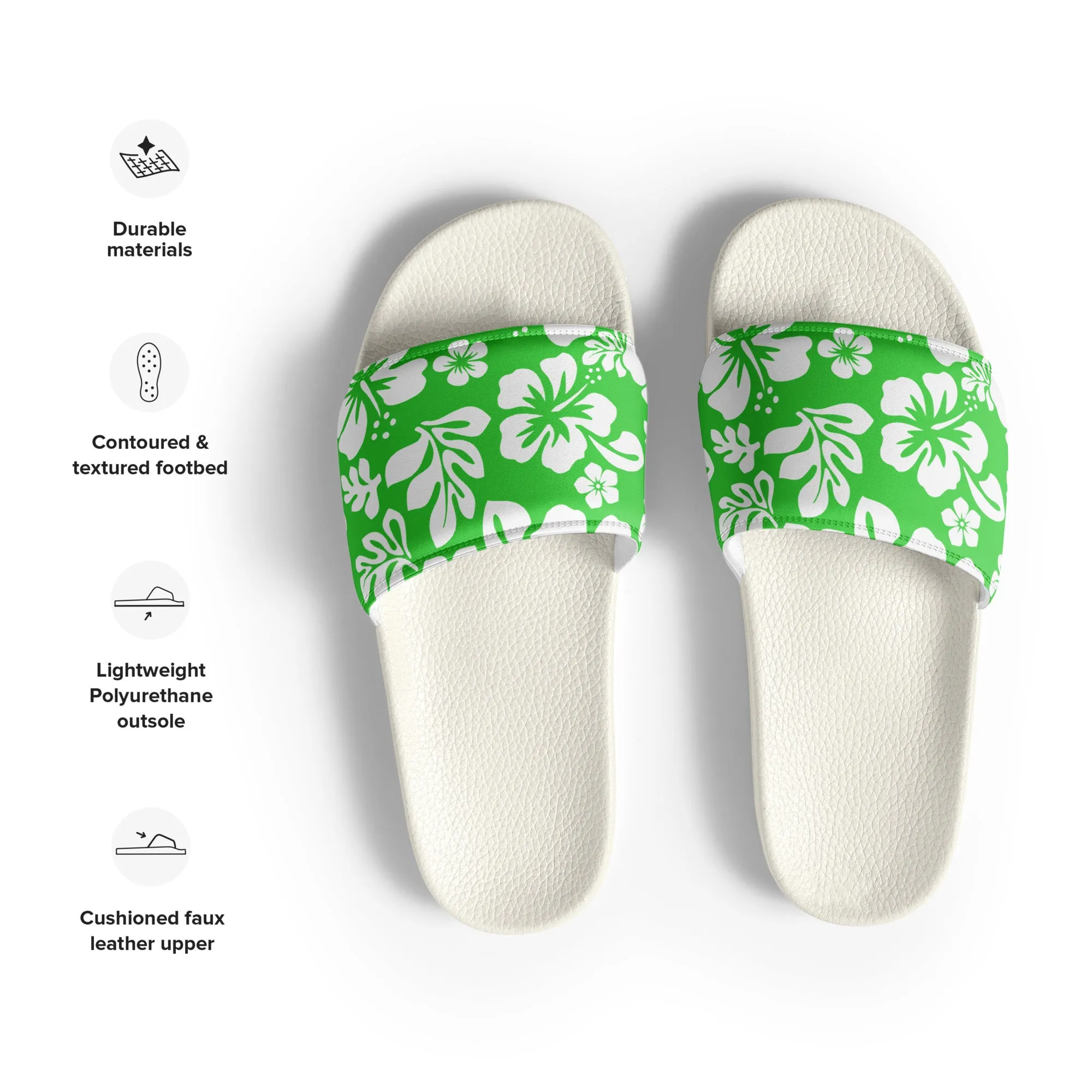 Lime and White Hawaiian Flowers Men’s Slides Sandals