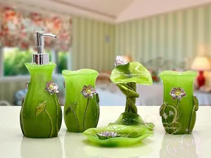 Lime Green Artistic Design Bathroom Set