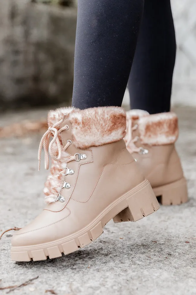 Lizzie Nude Fur Detail Combat Boots FINAL SALE