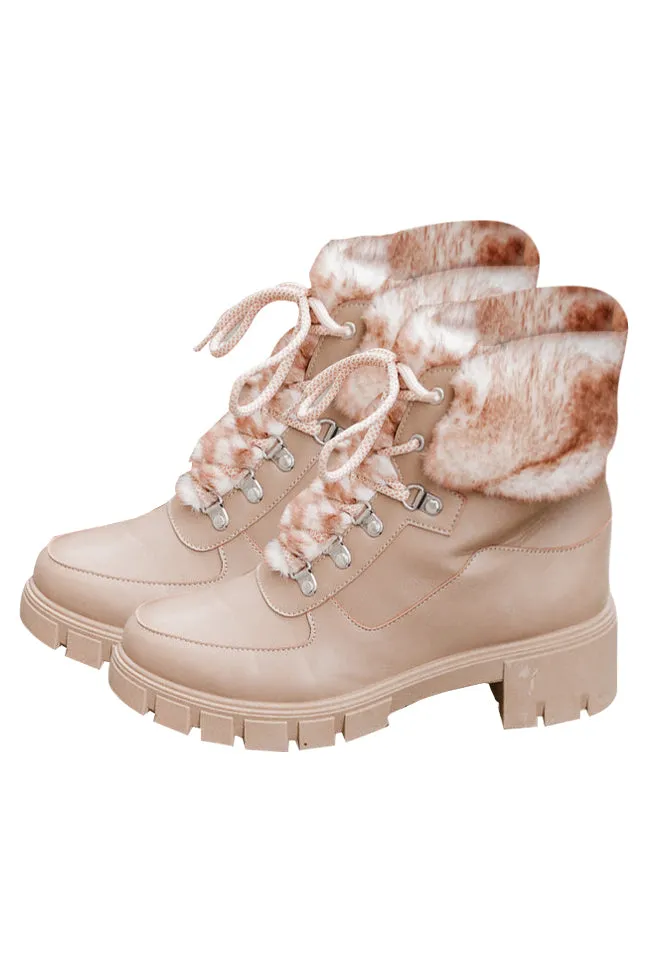 Lizzie Nude Fur Detail Combat Boots FINAL SALE