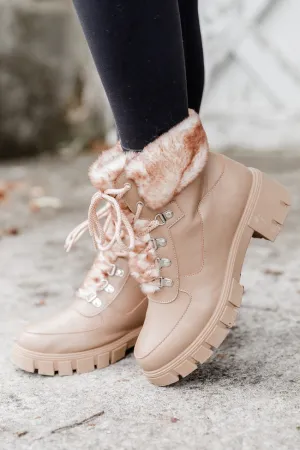 Lizzie Nude Fur Detail Combat Boots FINAL SALE