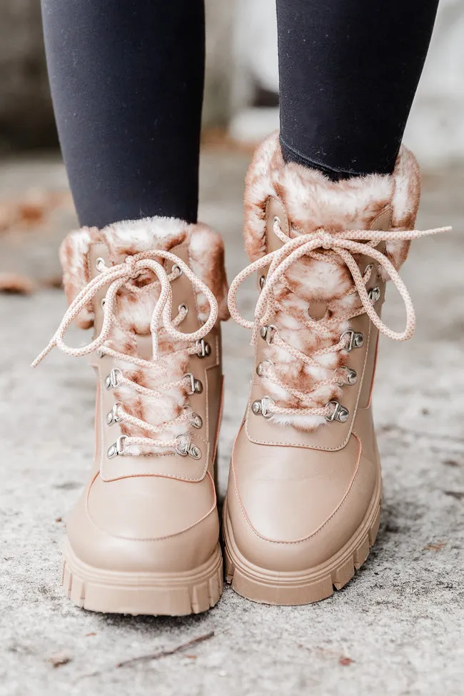 Lizzie Nude Fur Detail Combat Boots FINAL SALE