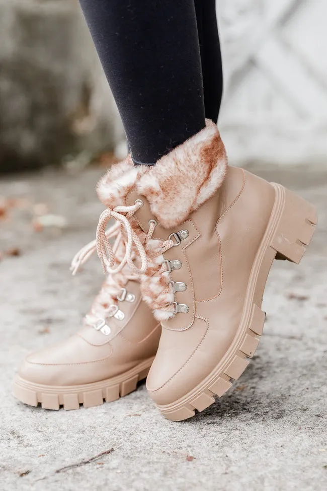 Lizzie Nude Fur Detail Combat Boots FINAL SALE