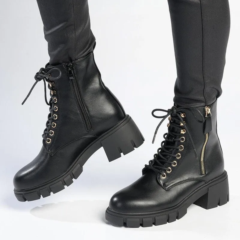 Madison Side Zip Combat Boot - Black