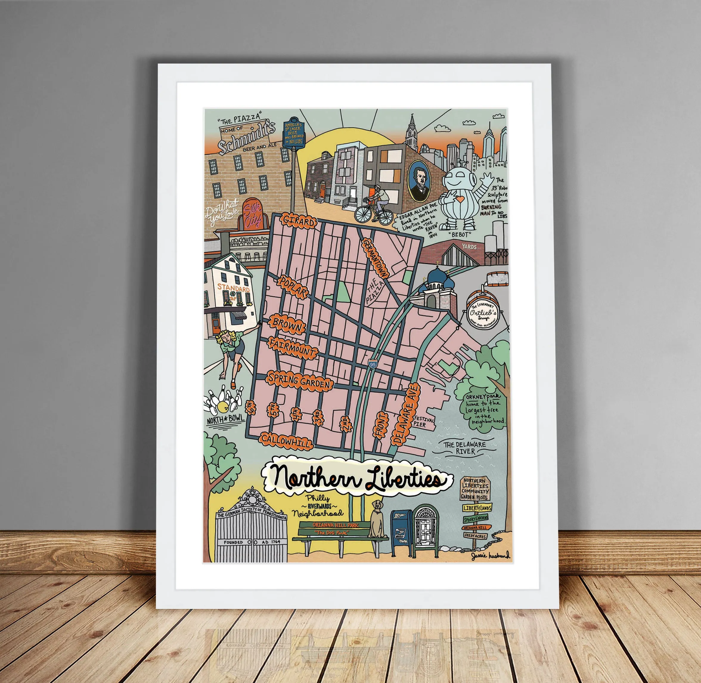 Map of Northern Liberties, Philadelphia (customization and framing options available)