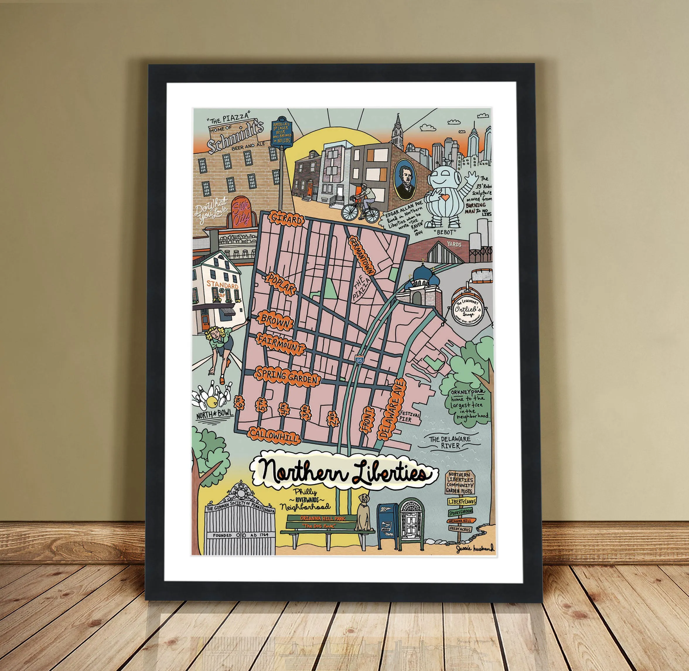 Map of Northern Liberties, Philadelphia (customization and framing options available)