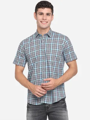 Marine Blue Checked Slim Fit Casual Shirt | JadeBlue