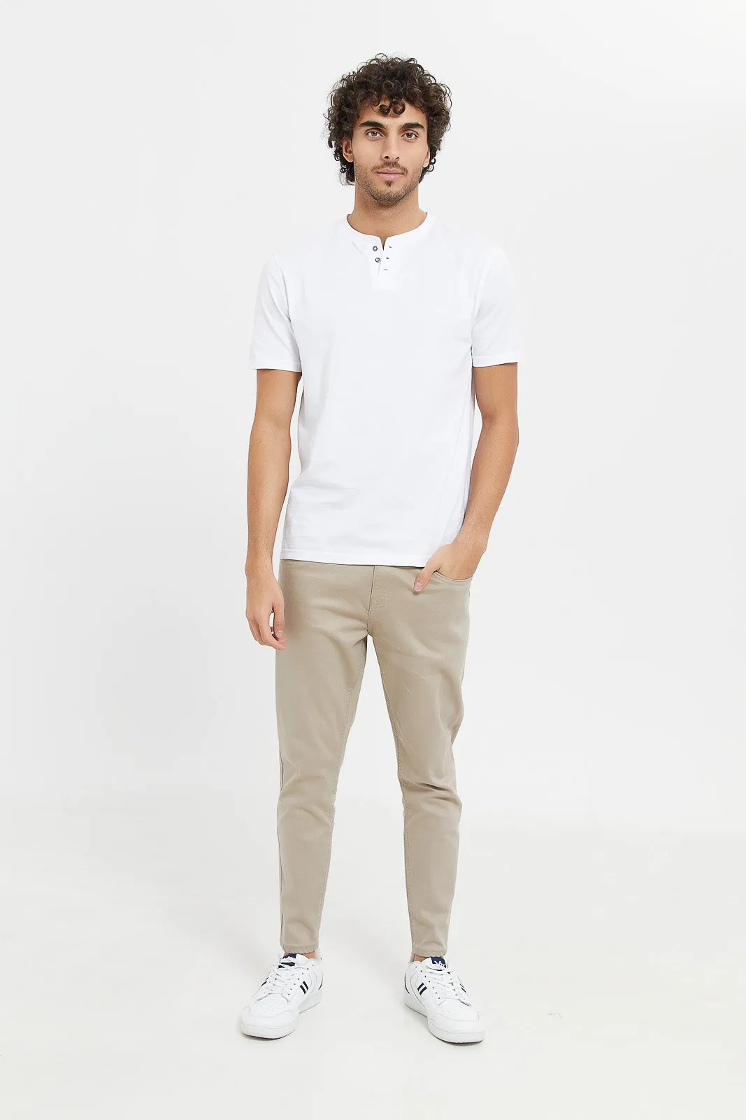 Men Beige 5 Pocket Skinny Trousers