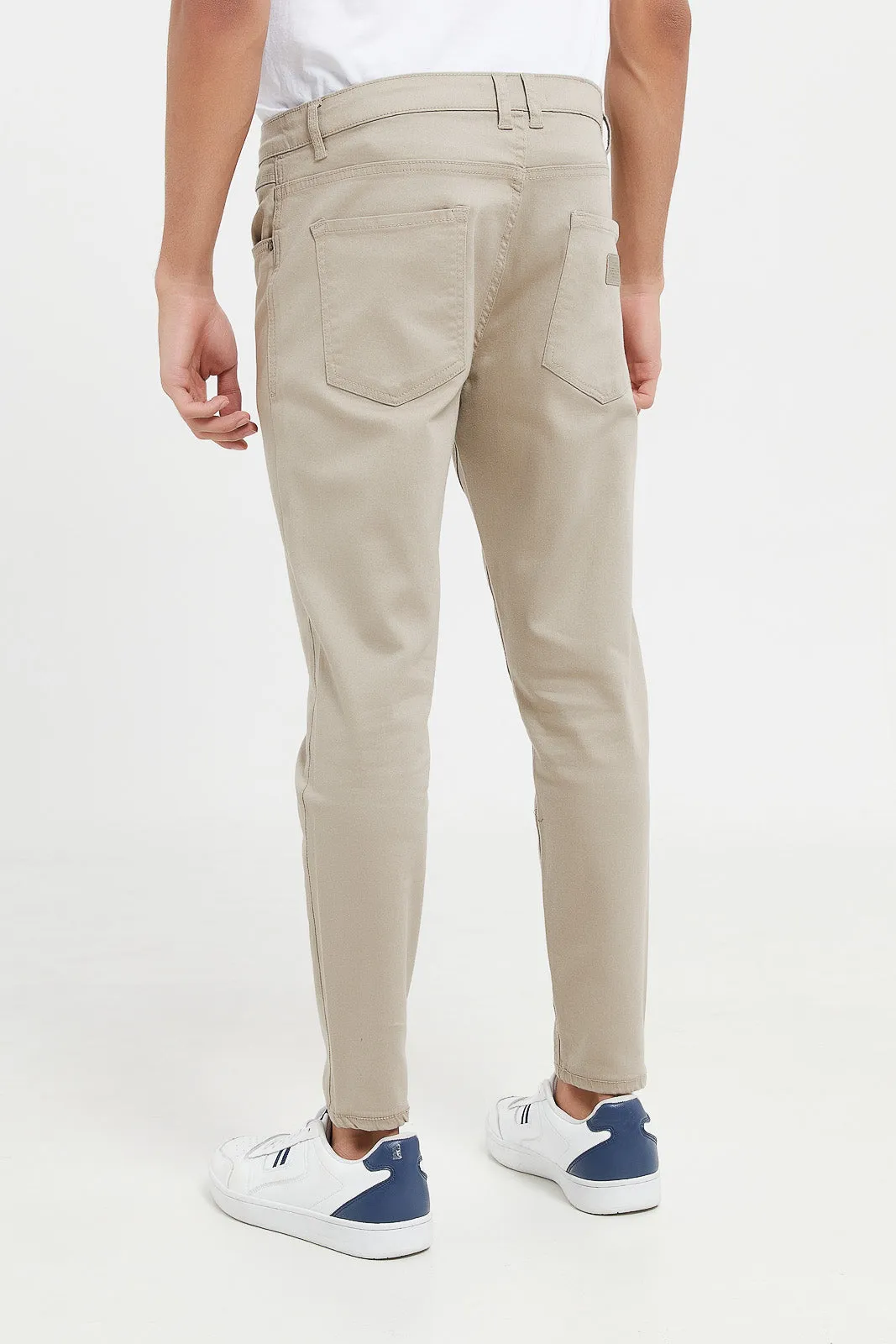 Men Beige 5 Pocket Skinny Trousers