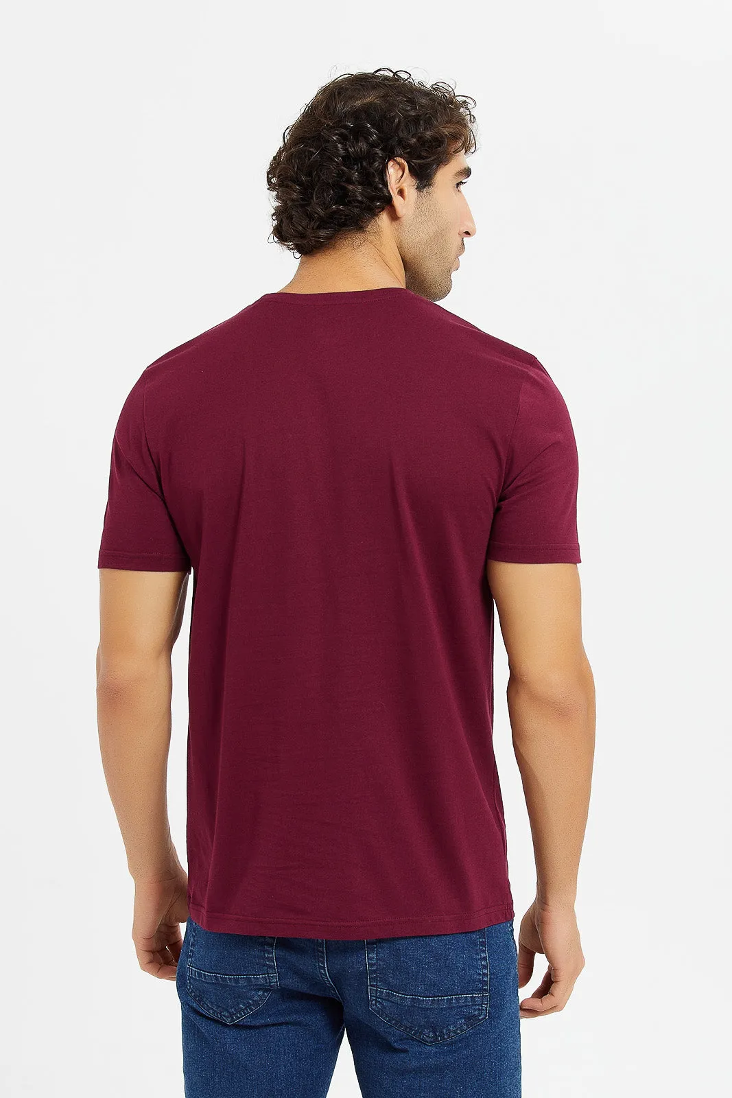 Men Burgundy Graphic T-Shirt