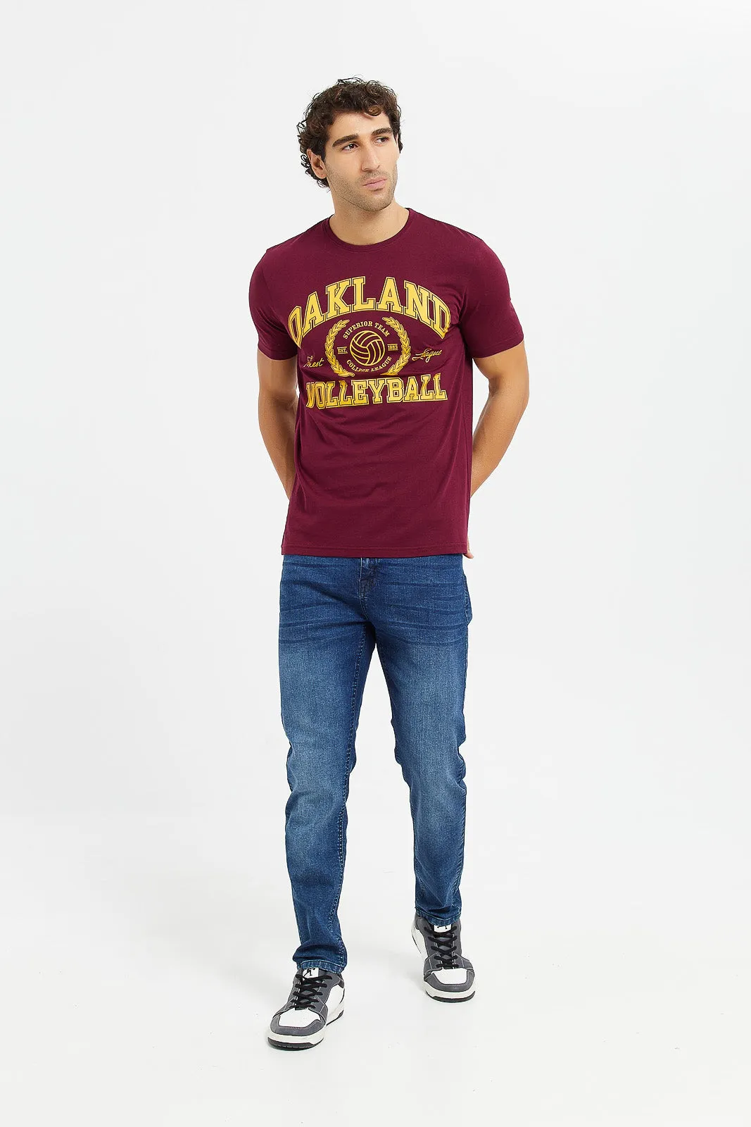 Men Burgundy Graphic T-Shirt