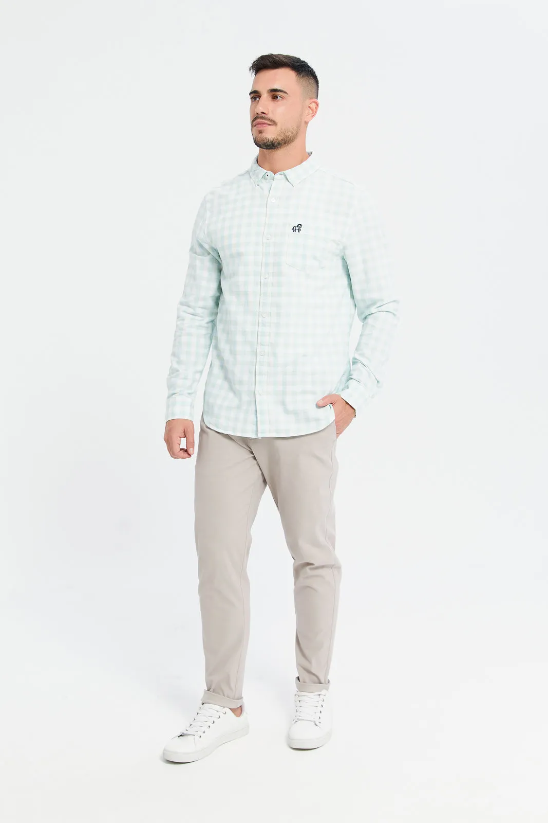 Men Green Checkered Oxford Shirt