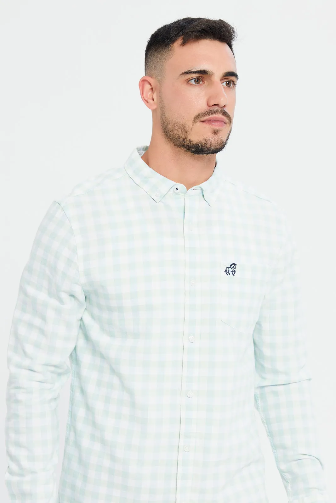 Men Green Checkered Oxford Shirt