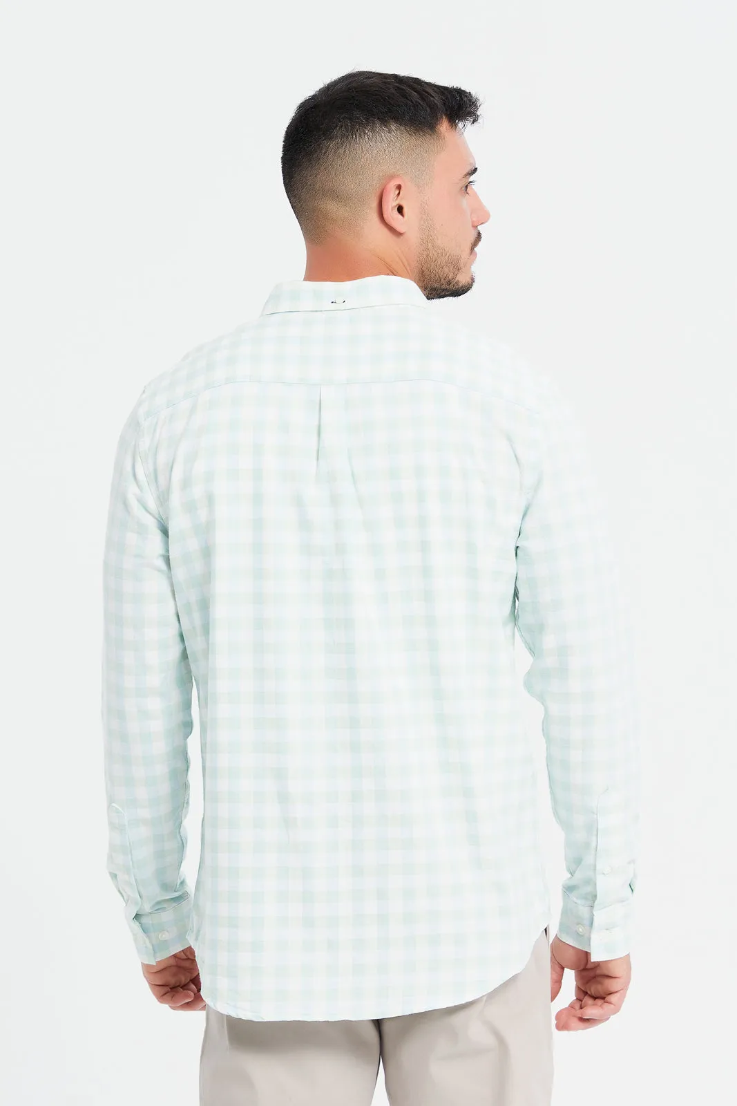 Men Green Checkered Oxford Shirt