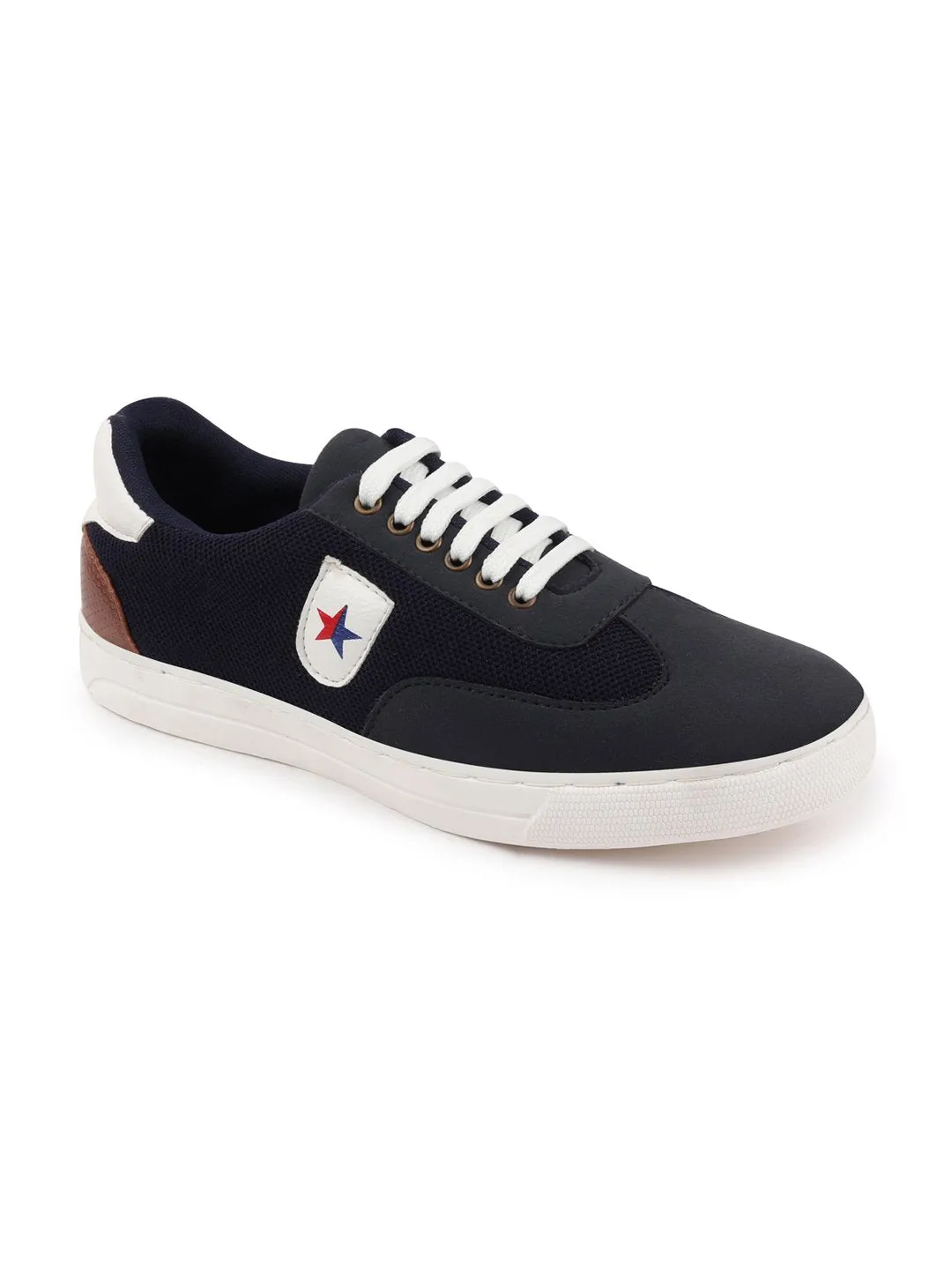 Men Navy Blue Trendy Lace Up Colorblocked Sneakers