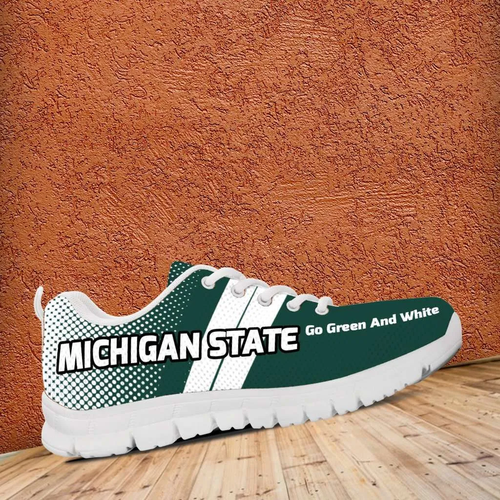 Michigan State Go Green and White Basketball Fan Running Shoes