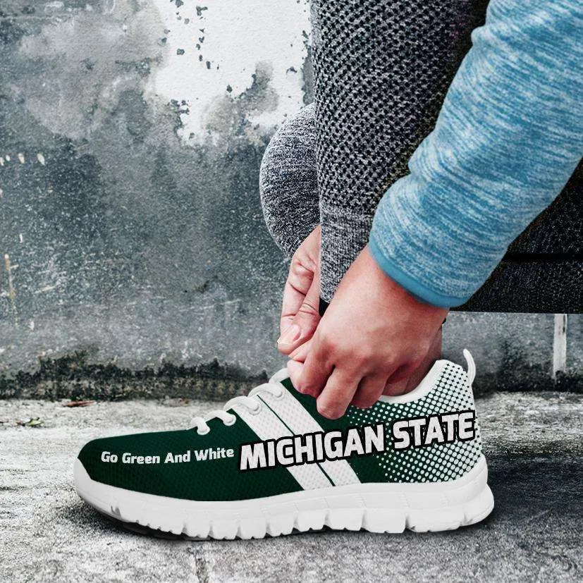 Michigan State Go Green and White Basketball Fan Running Shoes