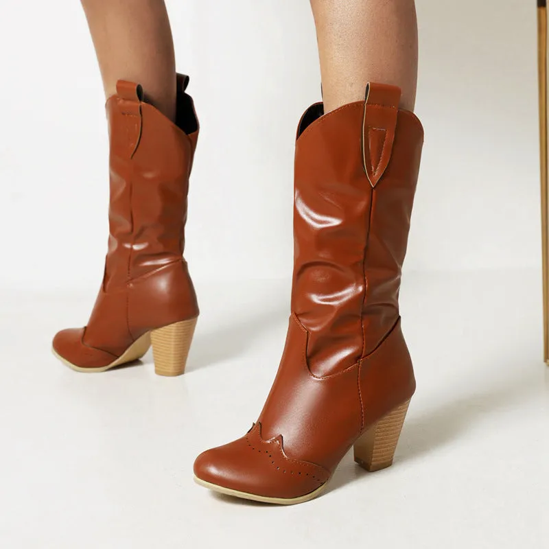 Mid Calf Pointed Toe Cowgirl Boots