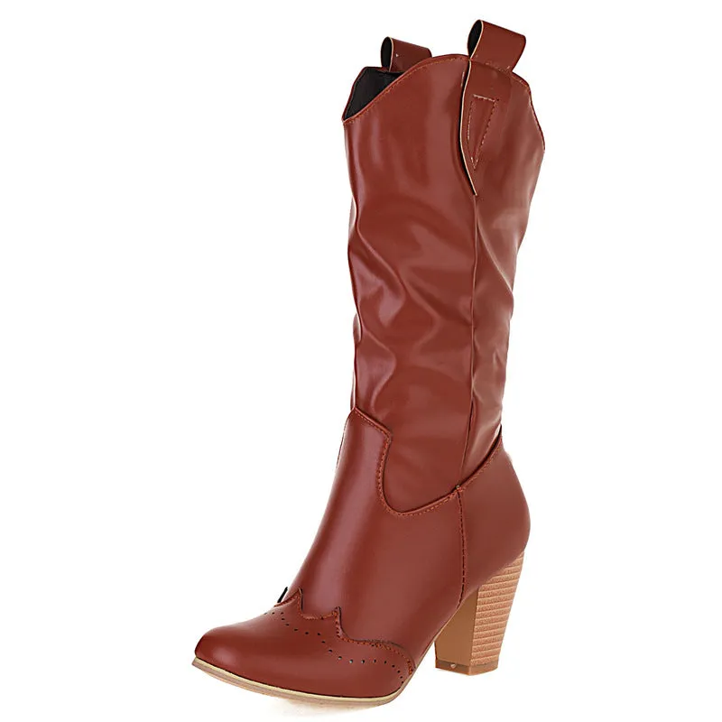 Mid Calf Pointed Toe Cowgirl Boots