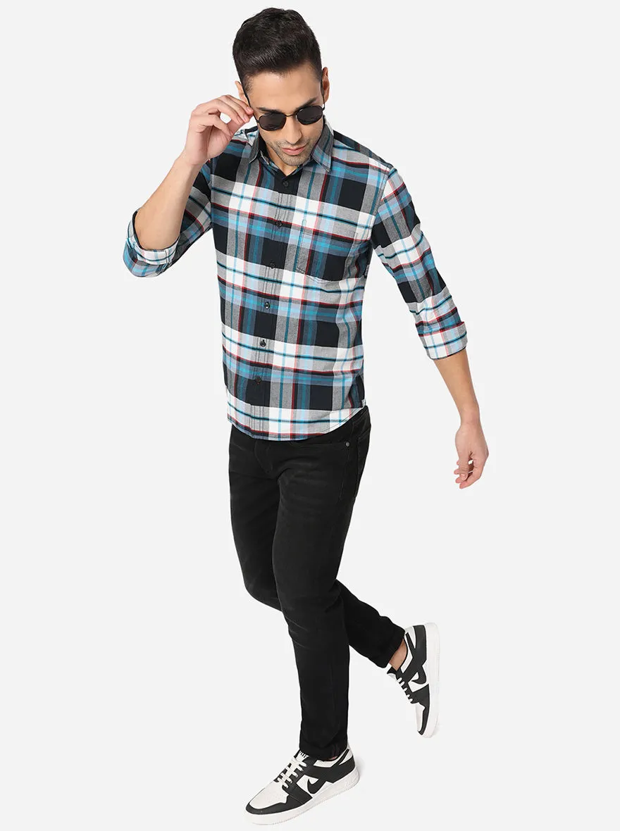 Multicolor Checked Slim Fit Semi Casual Shirt | Greenfibre