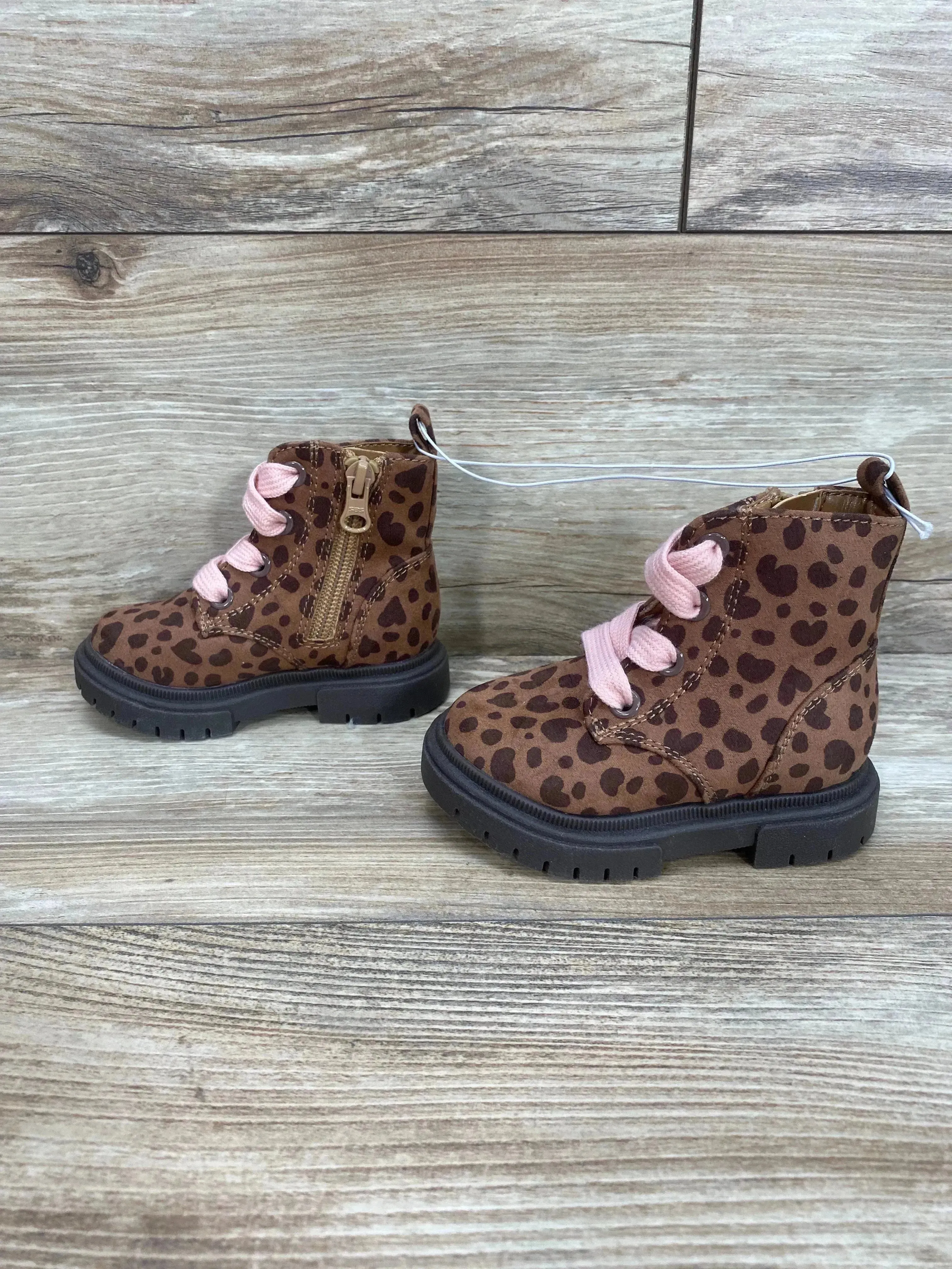 NEW Cat & Jack Toddler Girls Leopard Print Zipper Combat Boots Brown Sz 5c