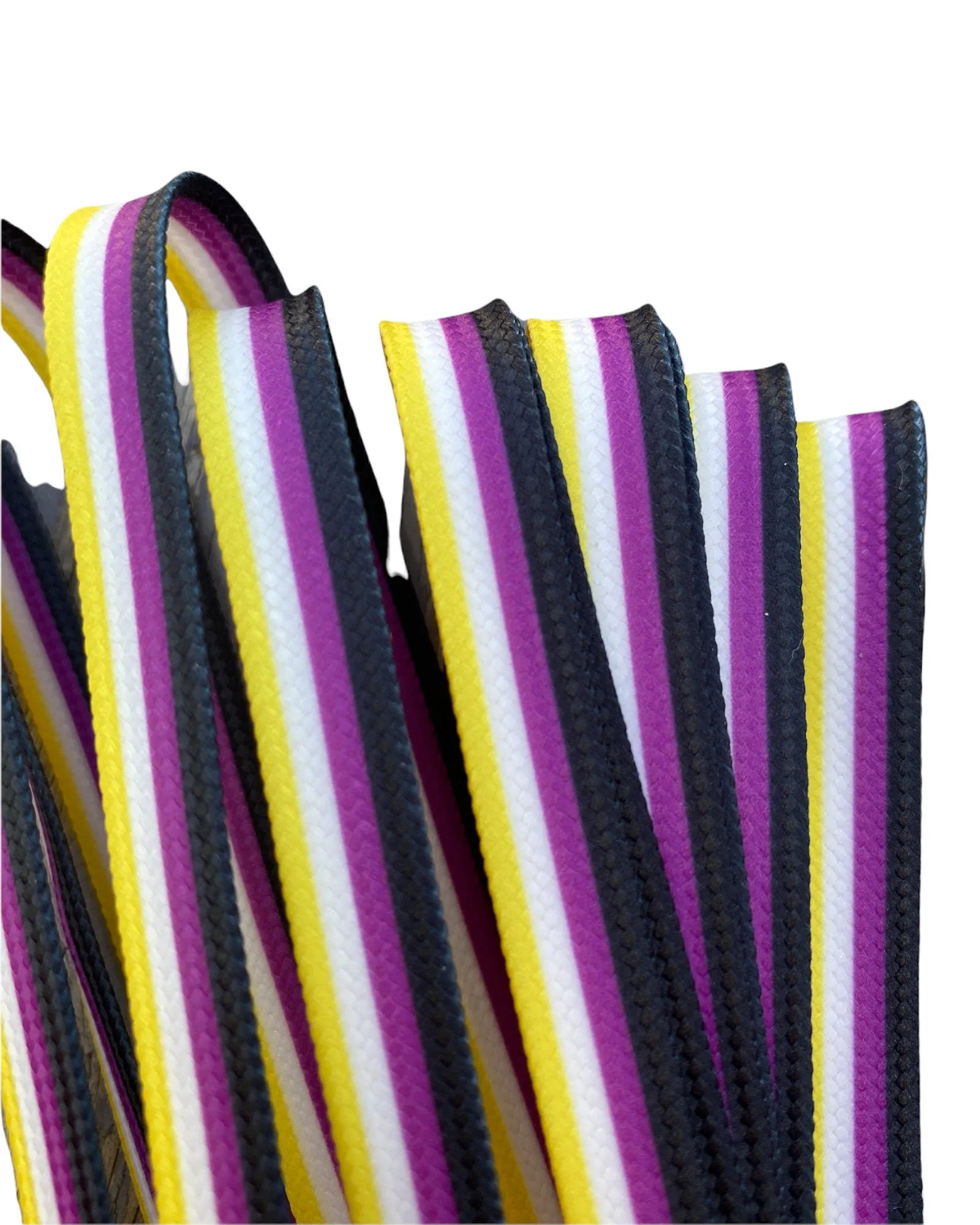 Non Binary Pride Stripe Laces – 45 inch STYLE Waxed Roller Skate Laces - black, purple, white and yellow  stripes -Nonbinary Flag